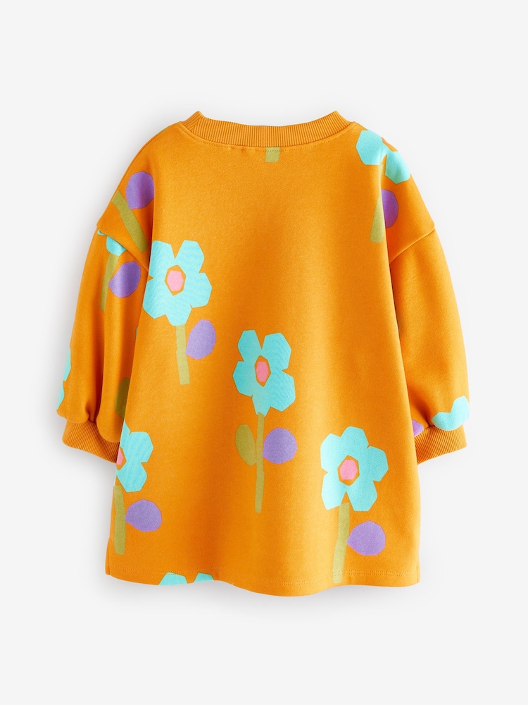 Orange Floral Long Sleeve Sweat Dress (3mths-7yrs) - Image 7 of 10
