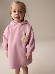 Pink Bunny Long Sleeve Hooded Sweat Dress (9mths-7yrs) - Image 1 of 10