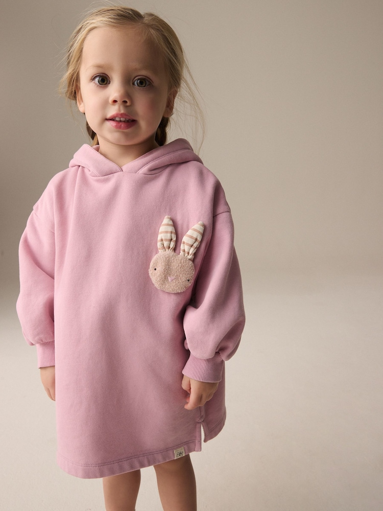 Pink Bunny Long Sleeve Hooded Sweat Dress (9mths-7yrs) - Image 1 of 10