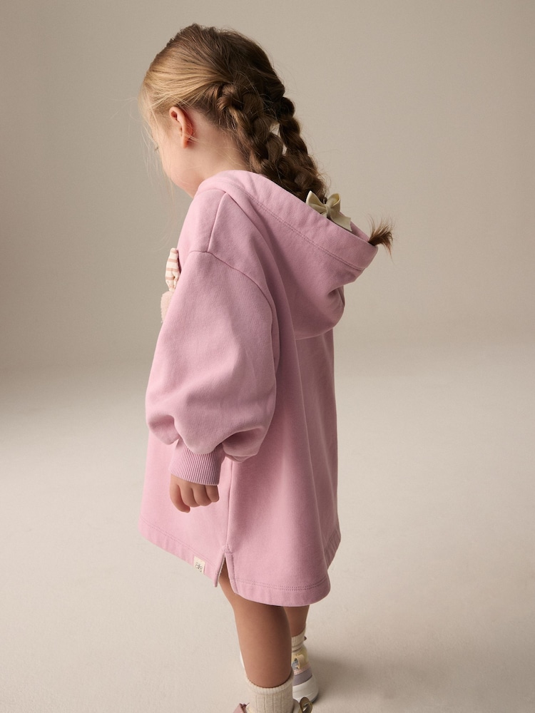 Pink Bunny Long Sleeve Hooded Sweat Dress (9mths-7yrs) - Image 2 of 10