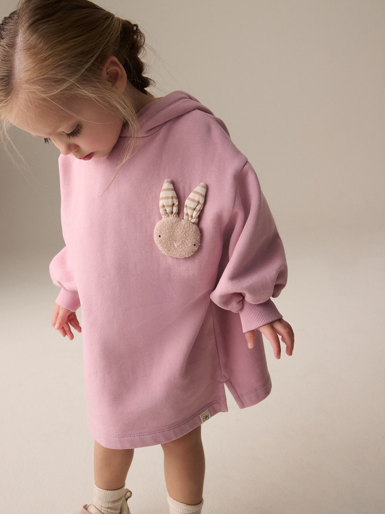 Pink Bunny Long Sleeve Hooded Sweat Dress (9mths-7yrs) - Image 4 of 10