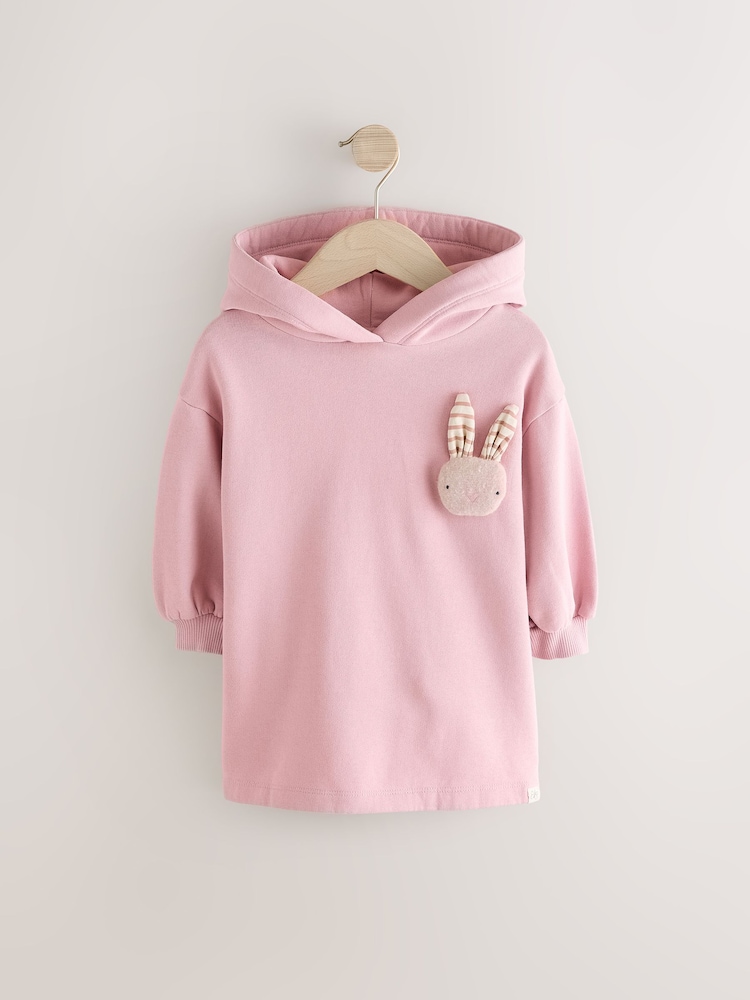 Pink Bunny Long Sleeve Hooded Sweat Dress (9mths-7yrs) - Image 5 of 10