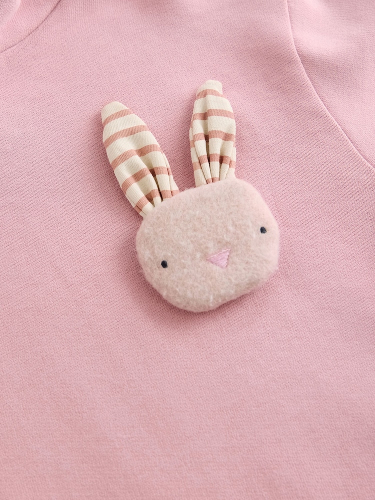 Pink Bunny Long Sleeve Hooded Sweat Dress (9mths-7yrs) - Image 8 of 10