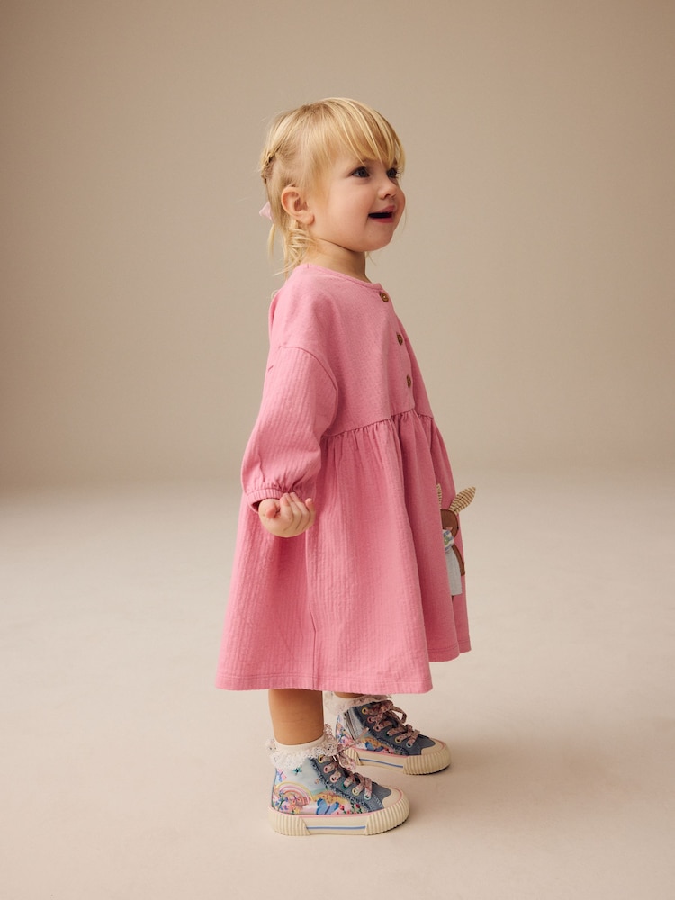 Bunny Pink Long Sleeve Jersey Dress (3mths-7yrs) - Image 2 of 9