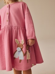 Bunny Pink Long Sleeve Jersey Dress (3mths-7yrs) - Image 4 of 9