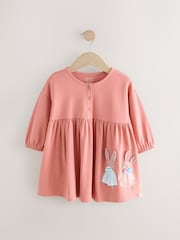 Bunny Pink Long Sleeve Jersey Dress (3mths-7yrs) - Image 5 of 9