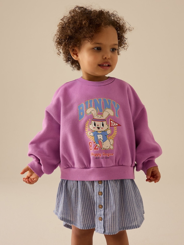 Blue/Pink Bunny Long Sleeve Shirt Sweat Dress (3mths-7yrs) - Image 1 of 7