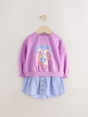 Blue/Pink Bunny Long Sleeve Shirt Sweat Dress (3mths-7yrs) - Image 4 of 7