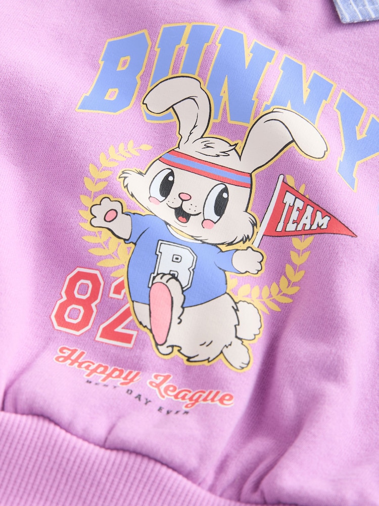 Blue/Pink Bunny Long Sleeve Shirt Sweat Dress (3mths-7yrs) - Image 7 of 7