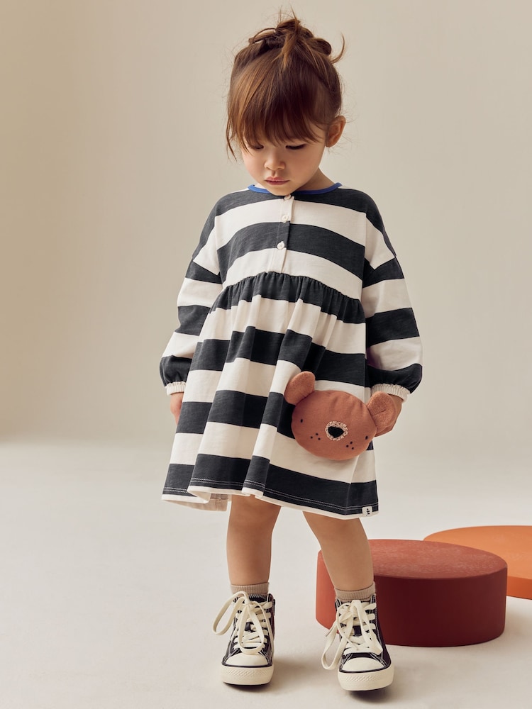 Stripe Bear Long Sleeve Jersey Dress (3mths-7yrs) - Image 2 of 7