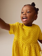 Ochre Yellow Padded Flower Short Sleeve Summer Dress (3mths-7yrs) - Image 2 of 7