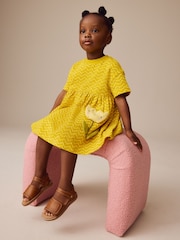 Ochre Yellow Padded Flower Short Sleeve Summer Dress (3mths-7yrs) - Image 4 of 7