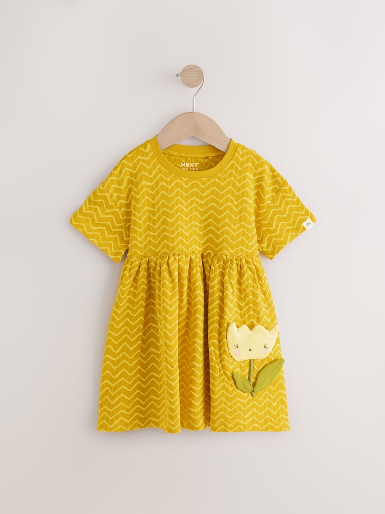 Ochre Yellow Padded Flower - فستان صيفي بكُم قصير (3شهور-7سنوات) - Image 5 of 7