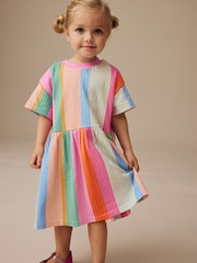 Rainbow Stripe Short Sleeve Summer Dress (3mths-7yrs) - Image 1 of 9