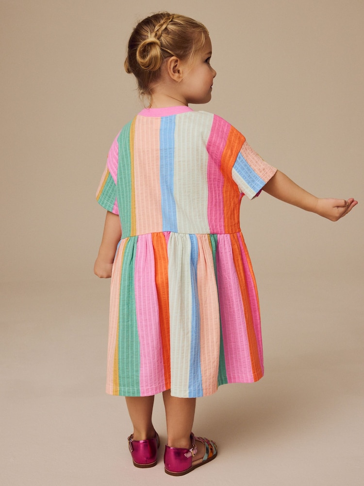 Rainbow Stripe Short Sleeve Summer Dress (3mths-7yrs) - Image 2 of 9