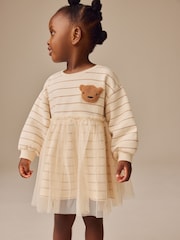 Neutral Bear Long Sleeve Sweat Mesh Dress (3mths-7yrs) - Image 1 of 8
