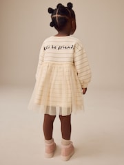 Neutral Bear Long Sleeve Sweat Mesh Dress (3mths-7yrs) - Image 3 of 8