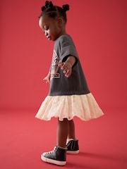 Charcoal Grey Short Sleeve Mesh Dress (3mths-7yrs) - Image 2 of 8
