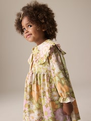 Green Floral Long Sleeve Collar Dress (3mths-7yrs) - Image 2 of 8