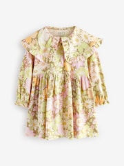 Green Floral Long Sleeve Collar Dress (3mths-7yrs) - Image 5 of 8