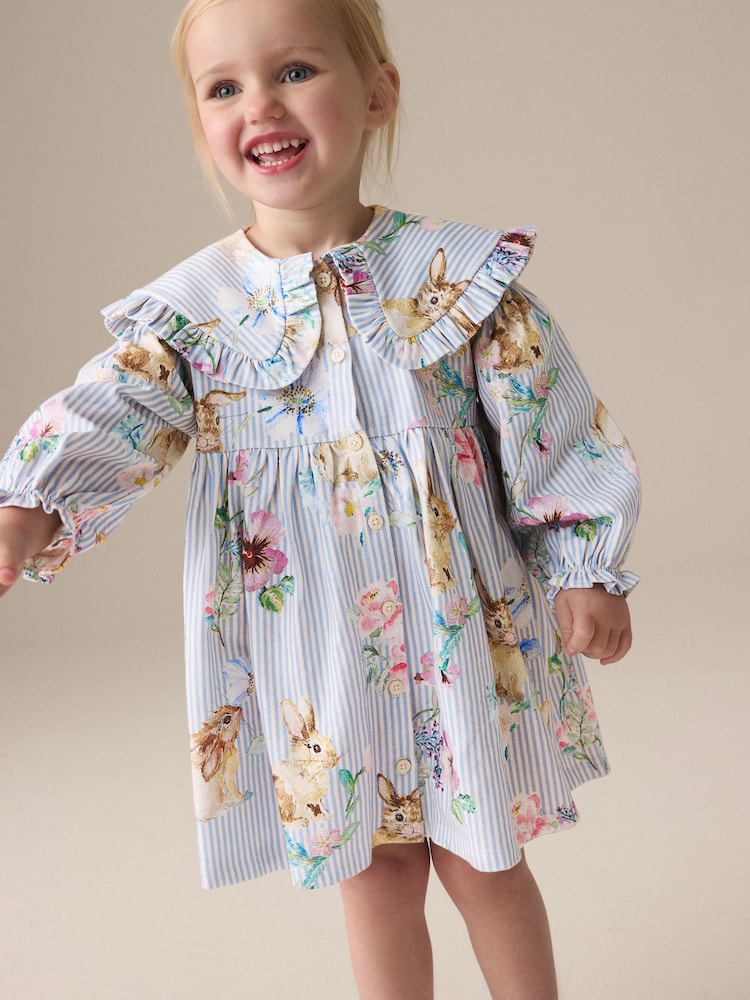 Bunny Blue Long Sleeve Collar Dress (3mths-7yrs) - Image 1 of 8