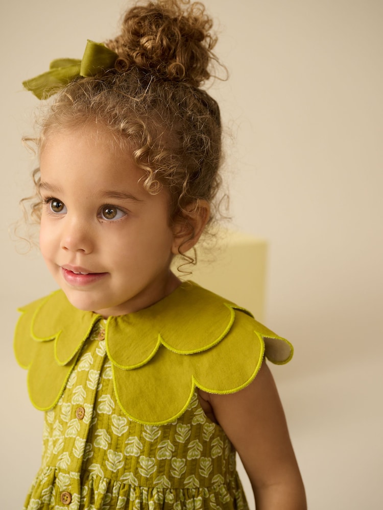 Green Sleeveless Collar Summer Dress (3mths-7yrs)