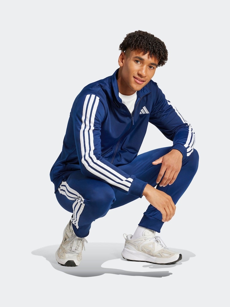 adidas Blue Sportswear Basic 3-Stripes Tricot Tracksuit - Image 3 of 7