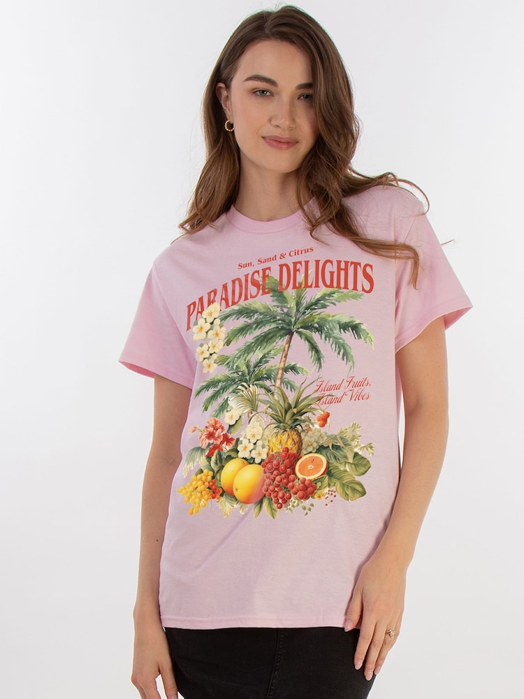 Brands In Pink Paradise Delights Boyfriend Fit Graphic T-Shirt - Image 1 of 4 Brands In Pink Paradise Delights Boyfriend Fit Graphic T-Shirt - Image 1 of 4