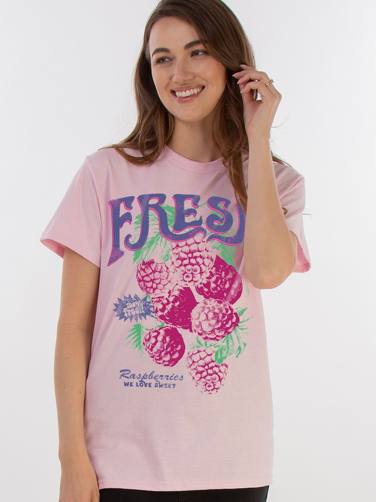 Brands In Pink Raspberries In Love Boyfriend Fit Graphic T-Shirt - Image 1 of 4 Brands In Pink Raspberries In Love Boyfriend Fit Graphic T-Shirt - Image 1 of 4
