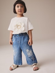Mid Blue Denim Wide Leg Embellished 100% Cotton Jeans (3mths-7yrs) - Image 2 of 9
