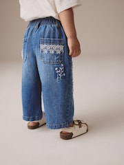 Mid Blue Denim Wide Leg Embellished 100% Cotton Jeans (3mths-7yrs) - Image 3 of 9