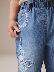 Mid Blue Denim Wide Leg Embellished 100% Cotton Jeans (3mths-7yrs) - Image 4 of 9
