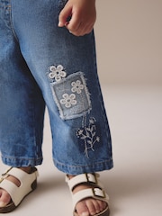 Mid Blue Denim Wide Leg Embellished 100% Cotton Jeans (3mths-7yrs) - Image 5 of 9