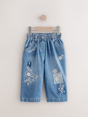 Mid Blue Denim Wide Leg Embellished 100% Cotton Jeans (3mths-7yrs) - Image 6 of 9
