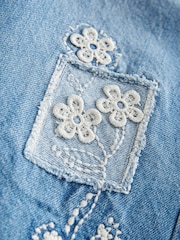 Mid Blue Denim Wide Leg Embellished 100% Cotton Jeans (3mths-7yrs) - Image 9 of 9