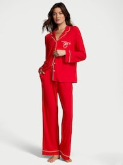 Victoria's Secret Lipstick Bow Graphic Red Modal Long Pyjama Set - Image 1 of 4