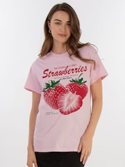 Brands In Pink Strawberries Lo Dulce Boyfriend Fit Graphic T-Shirt - Image 1 of 4