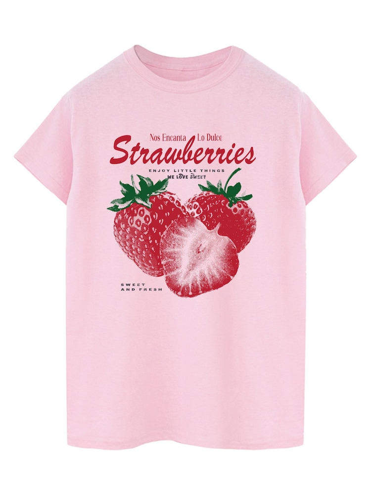 Brands In Pink Strawberries Lo Dulce Boyfriend Fit Graphic T-Shirt - Image 2 of 4 Brands In Pink Strawberries Lo Dulce Boyfriend Fit Graphic T-Shirt - Image 2 of 4