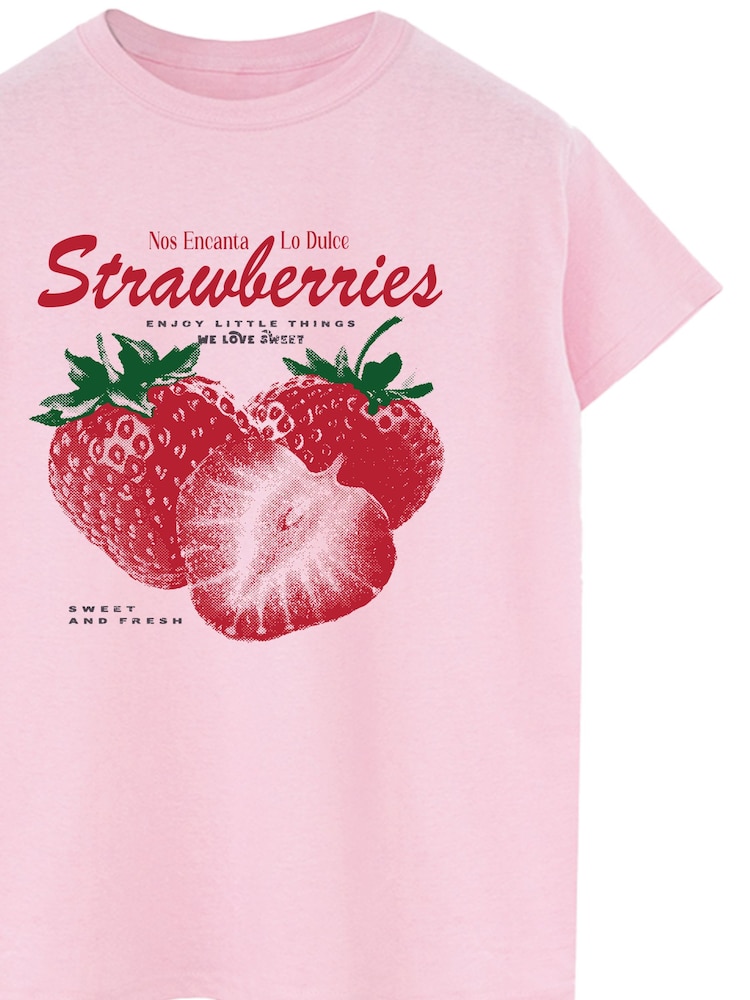 Brands In Pink Strawberries Lo Dulce Boyfriend Fit Graphic T-Shirt - Image 4 of 4 Brands In Pink Strawberries Lo Dulce Boyfriend Fit Graphic T-Shirt - Image 4 of 4