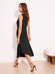 Lipsy Black Asymmertic Hem Gathered Waist Midi Dress - Image 4 of 4