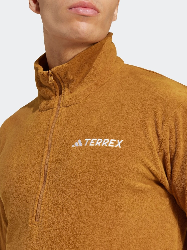 adidas Brown Essentials 1/2 Zip Fleece Jacket - Image 5 of 7