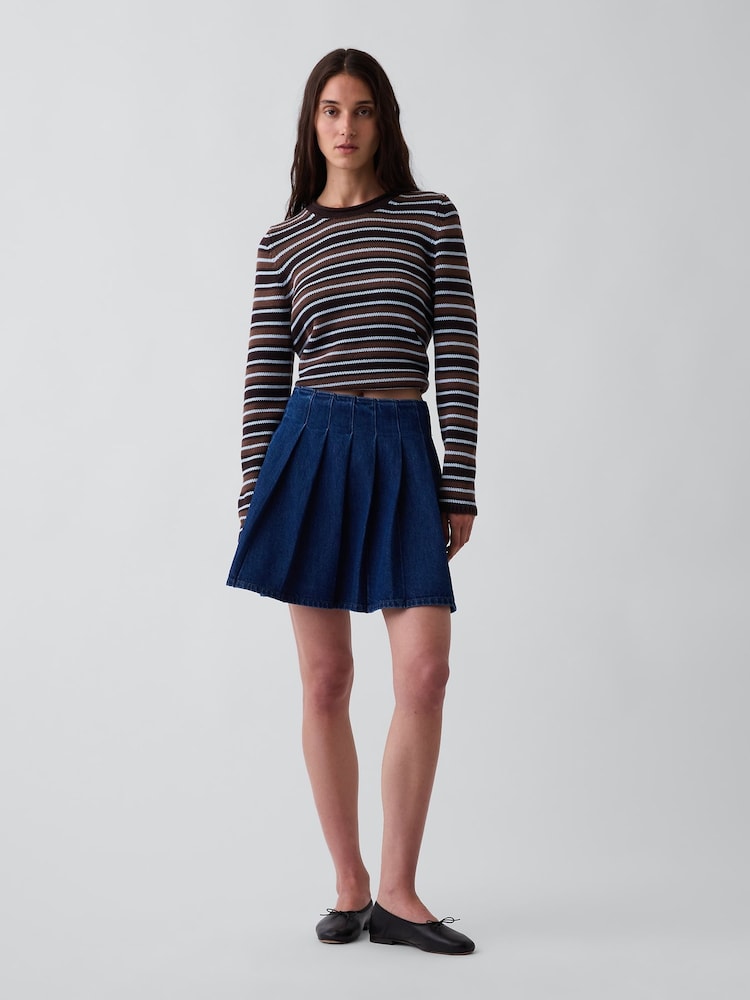 Gap Blue Denim Pleated Mini Skirt - Image 1 of 4 Gap Blue Denim Pleated Mini Skirt - Image 1 of 4