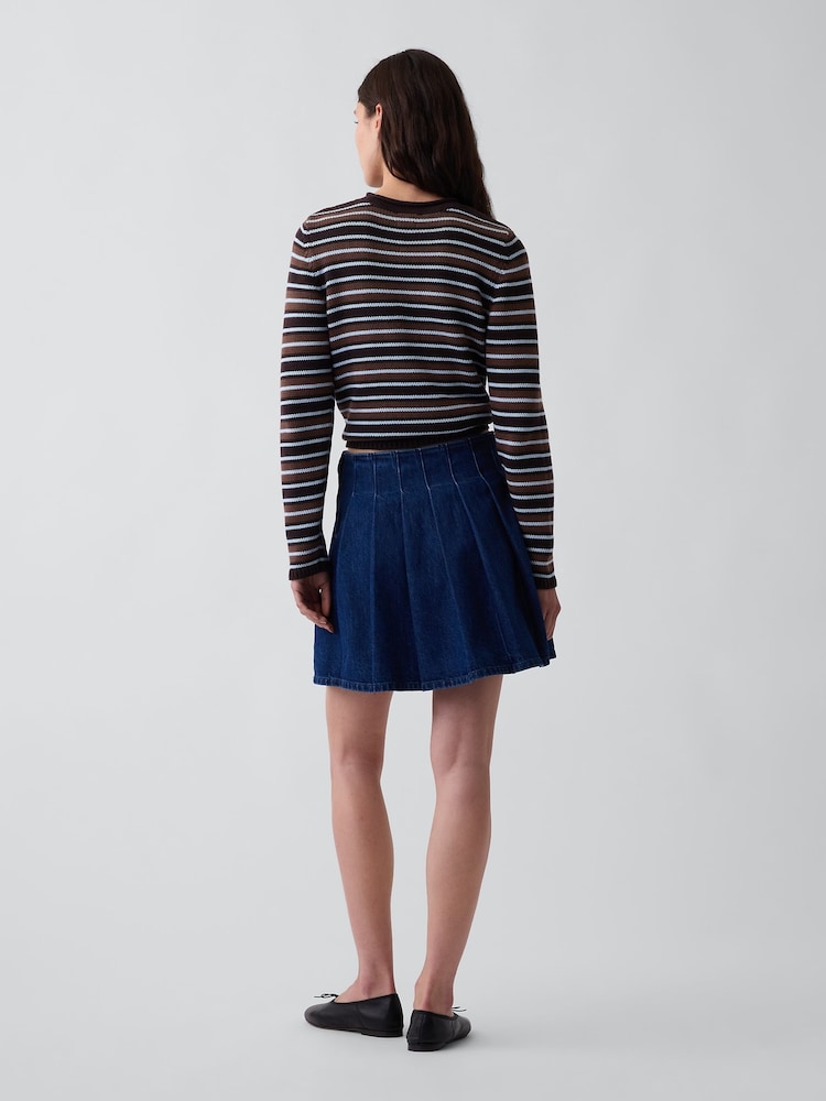 Gap Blue Denim Pleated Mini Skirt - Image 2 of 4 Gap Blue Denim Pleated Mini Skirt - Image 2 of 4