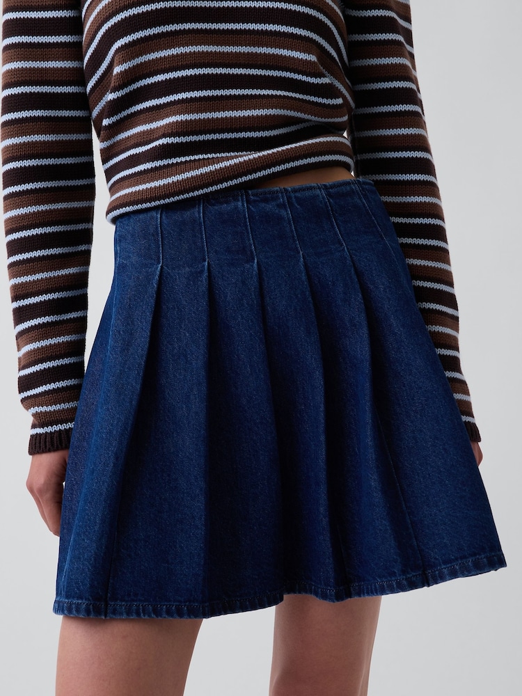 Gap Blue Denim Pleated Mini Skirt - Image 4 of 4 Gap Blue Denim Pleated Mini Skirt - Image 4 of 4