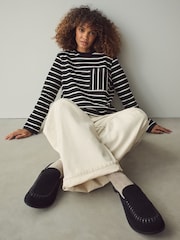 Black/White Stripe Pocket Detail Long Sleeve Drawstring 100% Cotton T-Shirt - Image 1 of 8