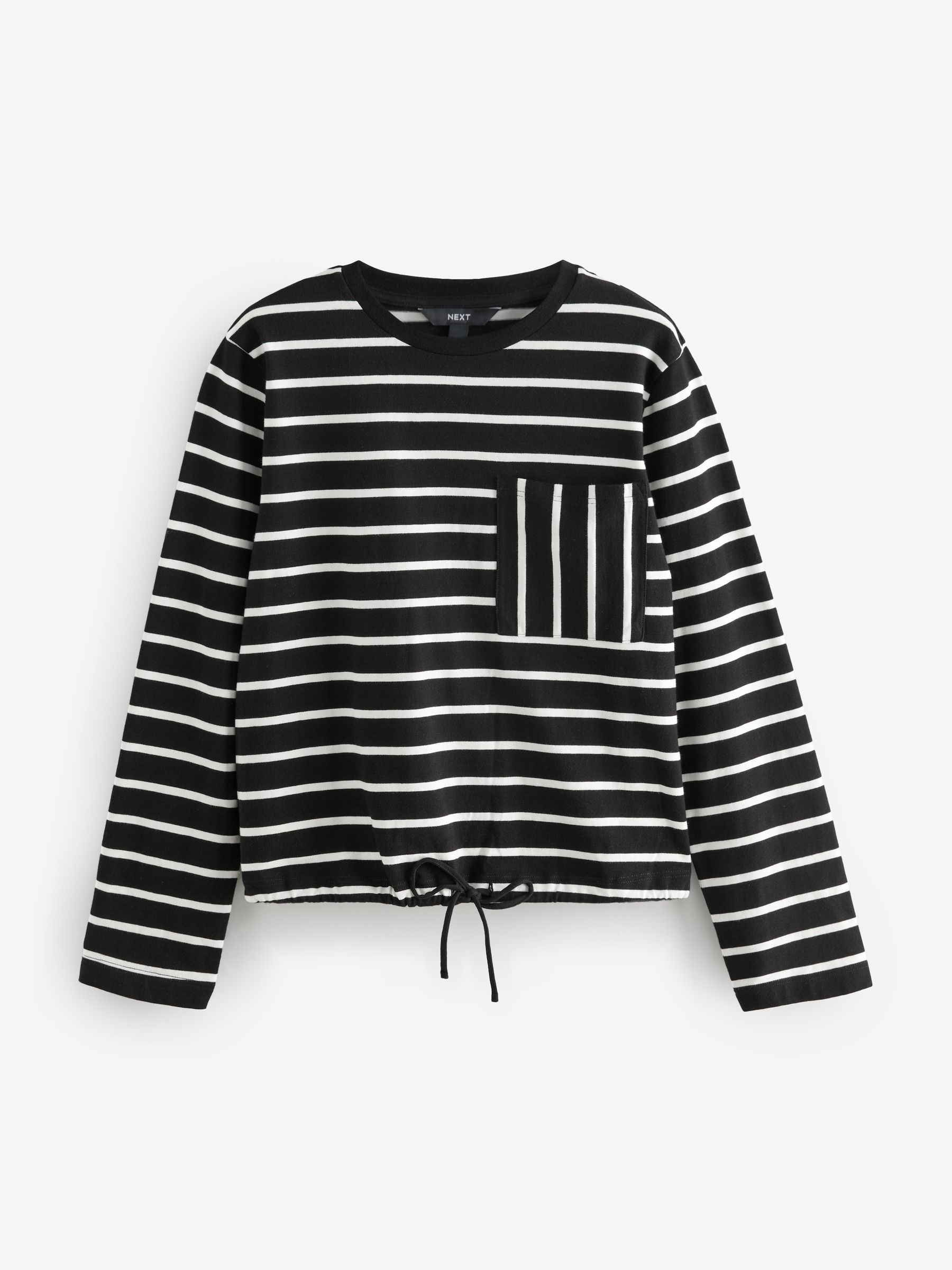 Buy Black/White Stripe Pocket Detail Long Sleeve Drawstring 100