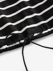 Black/White Stripe Pocket Detail Long Sleeve Drawstring 100% Cotton T-Shirt - Image 7 of 8