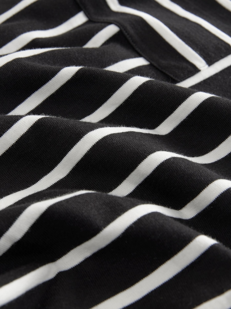 Black/White Stripe Pocket Detail Long Sleeve Drawstring 100% Cotton T-Shirt - Image 8 of 8