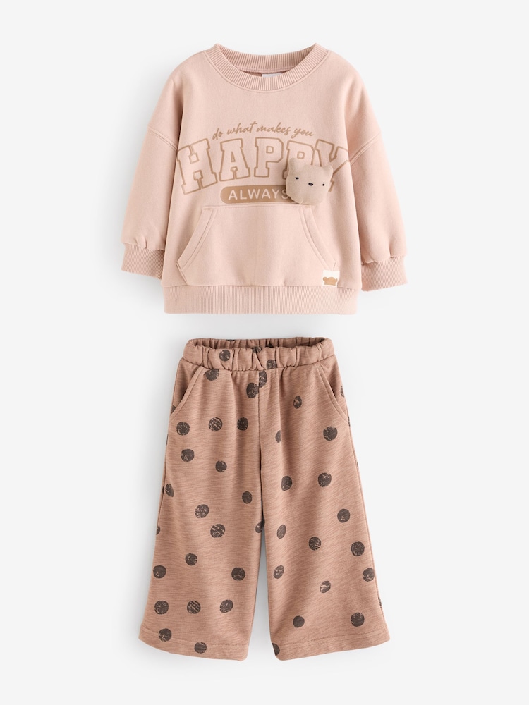 Brown Spot Printed Sweatshirt and Barrel Leg Joggers Set (3mths-7yrs) - Image 5 of 9