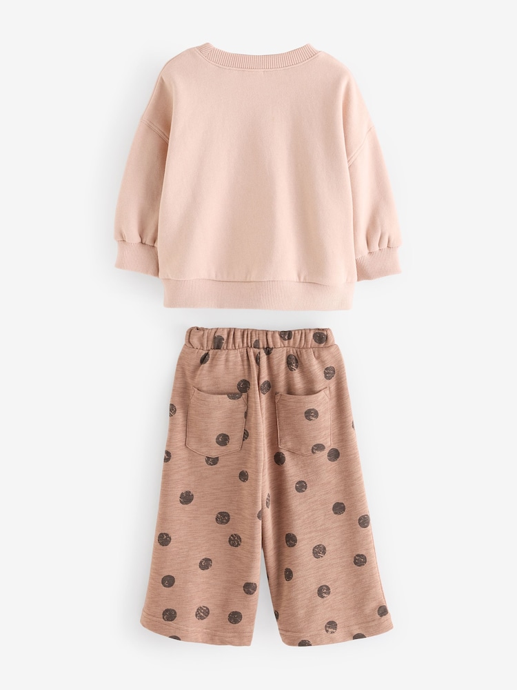 Brown Spot Printed Sweatshirt and Barrel Leg Joggers Set (3mths-7yrs) - Image 6 of 9